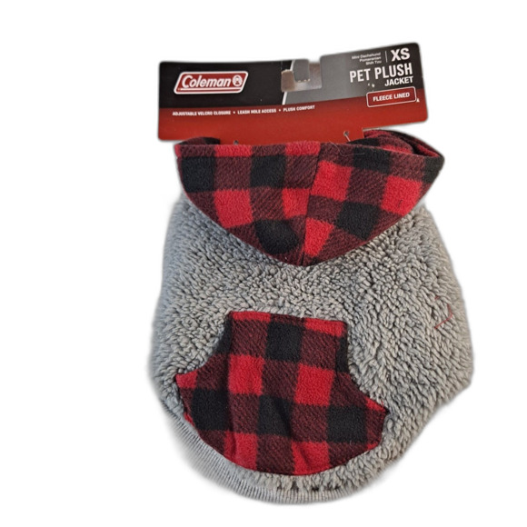 Coleman Pet Plush Jacket Size XS Dog Buffalo Check Fleece Lined Red/Gray - Picture 1 of 5